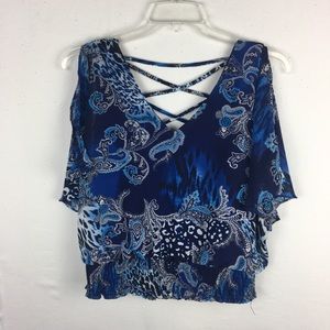 Thalia blue Thalia top.  Strap details on back